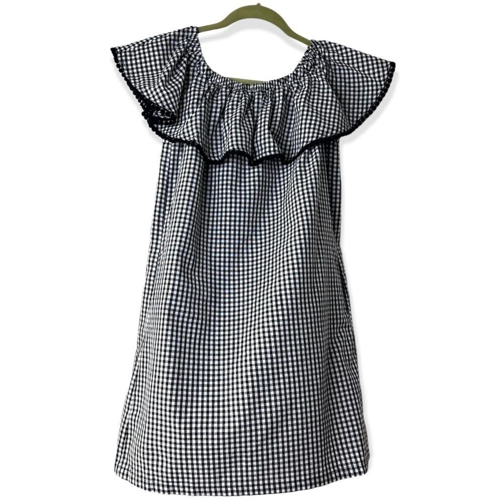 Colleen Lopez Palm Paradise Ruffle Of The Shoulder Black White Dress. Size Small